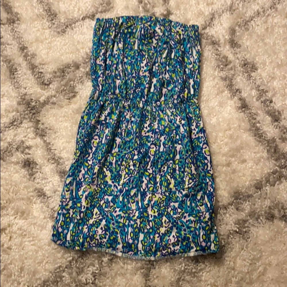Lilly Pulitzer Blue Green White Printed Strapless Swim Coverup